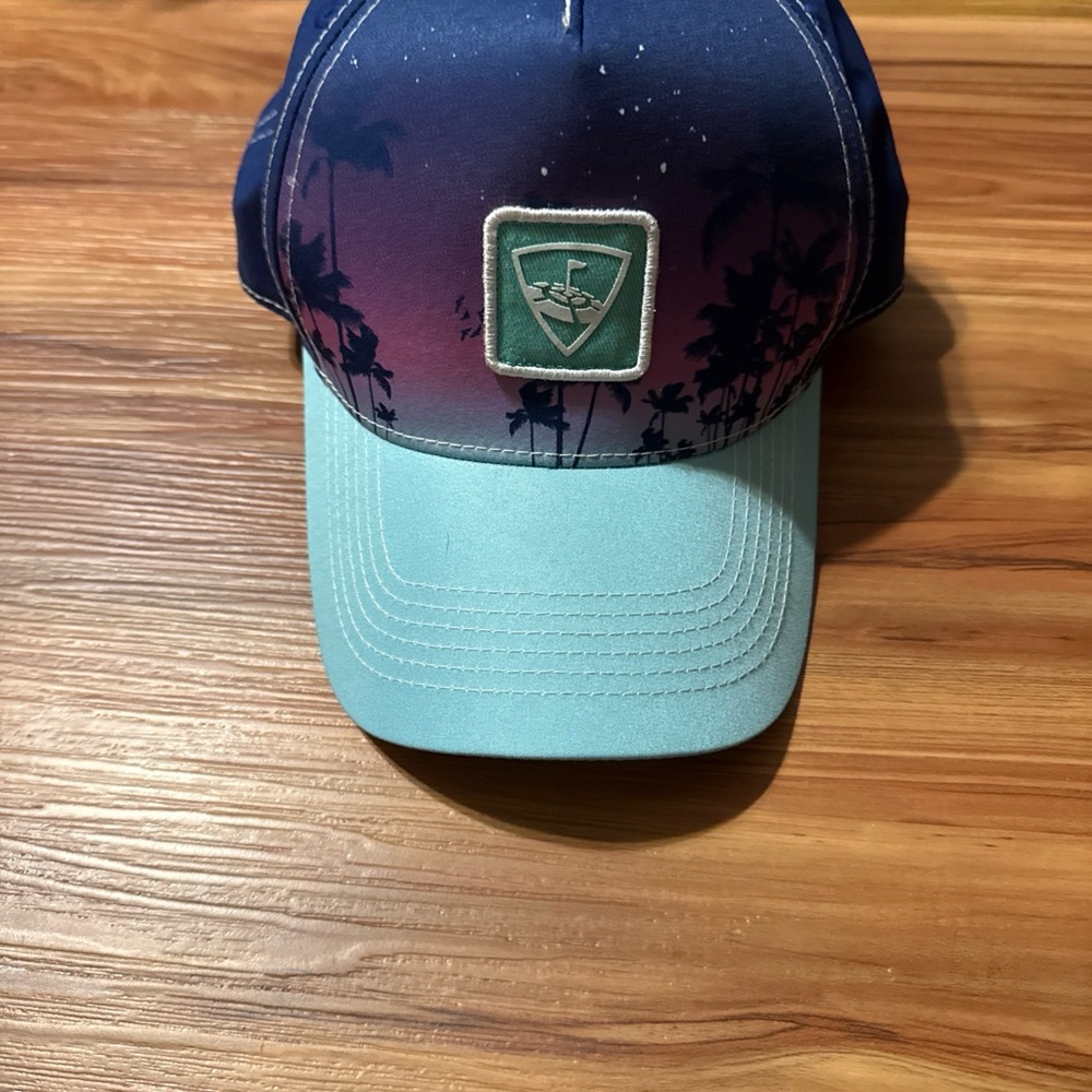Blue and Purple Cap with Palm Tree Design